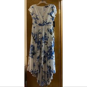 NWTA Lulu’s L high-low white and blue floral dress